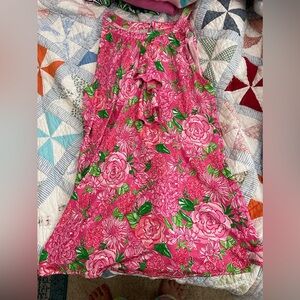 Lilly Pulitzer Size 8 Silk Sleeveless Halter Top Blouse Ruffle Pink Roses Floral